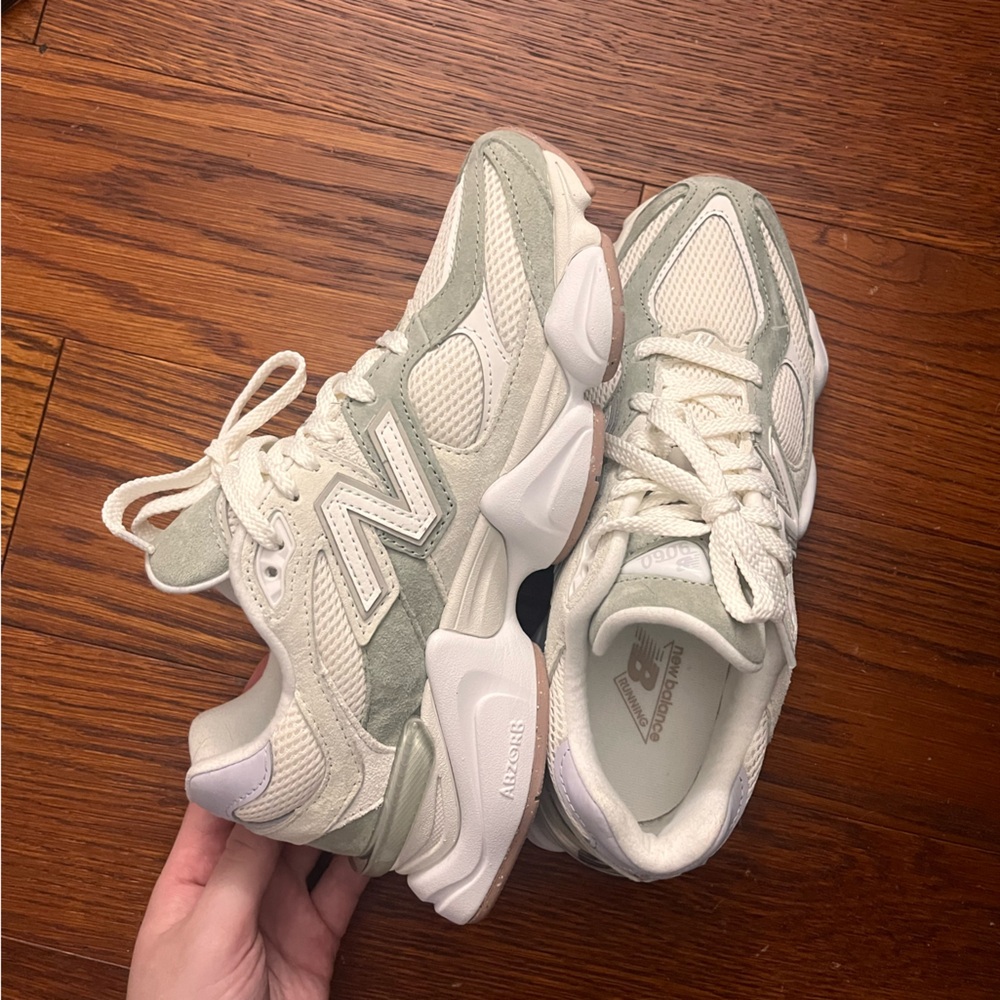 New Balance 9060 Women's Cream and Green Sneakers